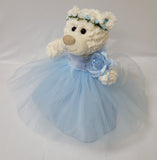 12" White Bear With Embroidery "Mi Presentacion" - B09631P-4 Light Blue