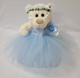 12" White Bear With Embroidery "Mi Presentacion" - B09631P-4 Light Blue
