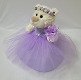 12" White Bear With Embroidery "Mi Presentacion" - B09631P-5 Lavender