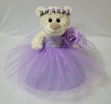 12" White Bear With Embroidery "Mi Presentacion" - B09631P-5 Lavender