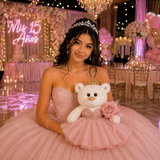 12" Quince White Bear With Embroidery "Mis 15 Anos" - B09631-30M Rose Gold