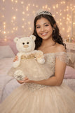 Classic Size Quinceañera Teddy Bear with Elegant Dress – Gift-Ready Keepsake and Centerpiece Decoration  for 15 Años, Oso Quinceañera Tradicional B14631-34G (Champagne)
