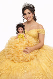 Precious Moments 17" Quinceañera Centerpiece Doll – Made in USA Ruffled Gown, Mis Quince Años Table Decoration & Keepsake ARC8421-6R (Gold)