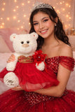 Classic Size Quinceañera Teddy Bear with Elegant Dress – Gift-Ready Keepsake and Centerpiece Decoration  for 15 Años, Oso Quinceañera Tradicional B14631-14G (RED/GOLD)