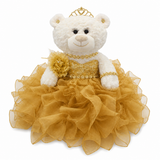 20" Crème-Colored Quinceañera Bear "Mis 15 Anos" With Ruffles Dress - ARC16831-6R Gold (Made to Order)
