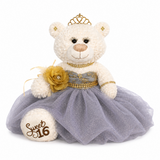 20" Crème-Colored Quinceañera Bear "Sweet 16" With Tulle Dress - ARC16831A-37 Gray (Made to Order)