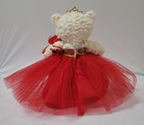 12" Quince White Bear - B09631N-14G Red Dress With Gold Trim