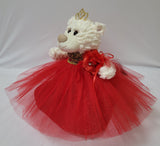 12" Quince White Bear - B09631N-14G Red Dress With Gold Trim