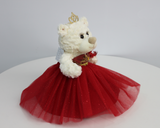 12" Quince White Bear - B09631N-14G Red Dress With Gold Trim