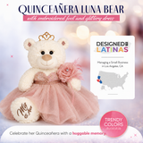12" Quince White Bear With Embroidery "Mis 15 Anos" - B09631-30M Rose Gold