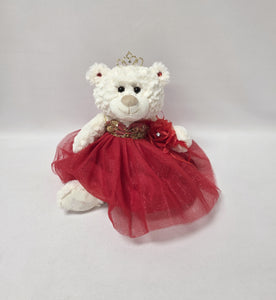 12" Quince White Bear - B09631N-14G Red Dress With Gold Trim
