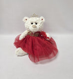 12" Quince White Bear - B09631N-14G Red Dress With Gold Trim