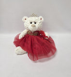 12" Quince White Bear - B09631N-14G Red Dress With Gold Trim