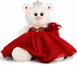 12" Quince White Bear - B09631N-14G Red Dress With Gold Trim