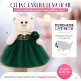 18" Quince White Bear With Embroidery "Mis 15 Anos" B14631-33G (Emerald Green)