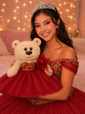 18" Quince Light Brown Bear With Embroidery "Mis 15 Anos" B14632-14G (RED/GOLD)