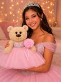 18" Quince Light Brown Bear With Embroidery "Mis 15 Anos" B14632-3 (Pink)