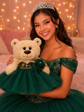 18" Quince Light Brown Bear With Embroidery "Mis 15 Anos" B14632-33G (Emerald Green)