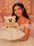 18" Quince Light Brown Bear With Embroidery "Mis 15 Anos" B14632-34G (Champagne)