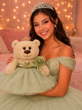18" Quince Light Brown Bear With Embroidery "Mis 15 Anos" B14632-35 (Sage Green)