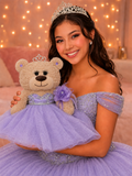 18" Quince Light Brown Bear With Embroidery "Mis 15 Anos" B14632-5 (Light Purple)