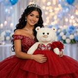20" Quince White Bear With Embroidery "Mis 15 Anos" - B16631-14 Red