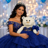 20" Quince White Bear With Embroidery "Mis 15 Anos" - B16631-15G Royal Blue With Gold Trim