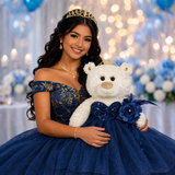 20" Quince White Bear With Embroidery "Mis 15 Anos" - B16631-16 Navy Blue