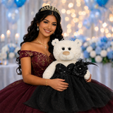20" Quince White Bear With Embroidery "Mis 15 Anos" - B16631-17 Black