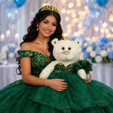 20" Quince White Bear With Embroidery "Mis 15 Anos" - B16631-33G Emerald Green