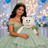 20" Quince White Bear With Embroidery "Mis 15 Anos" - B16631-35 (Sage Green)