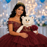 20" Quince White Bear With Embroidery "Mis 15 Anos" - B16631-7G Burgundy With Gold Trim