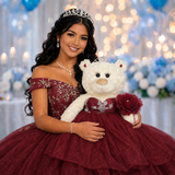 20" Quince White Bear With Embroidery "Mis 15 Anos" - B16631-7 Burgundy