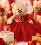 20" Quince Light Brown Bear With Embroidery "Mis 15 Anos" - B16632-7G Burgundy With Gold Trim
