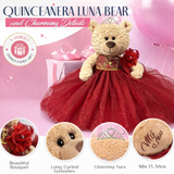 20" Quince Light Brown Bear With Embroidery "Mis 15 Anos" - B16632-7G Burgundy With Gold Trim