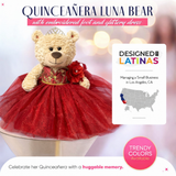 20" Quince Light Brown Bear With Embroidery "Mis 15 Anos" - B16632-7G Burgundy With Gold Trim