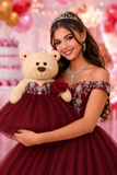 20" Quince Light Brown Bear With Embroidery "Mis 15 Anos" - B16632-7 Burgundy