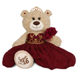 20" Sweet 16 Light Brown Bear With Embroidery "Sweet 16"- B16632A-7G Burgundy With Gold Trim