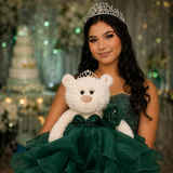 20" Quince White Bear With Embroidery "Mis 15 Anos" - B16831-33 Emerald Green