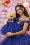 20" Quince Light Brown Bear With Embroidery "Mis 15 Anos" - B16632-15G Royal Blue With Gold Trim