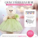 Classic Size  Quinceañera Teddy Bear with Elegant Dress –  Gift-Ready Keepsake and Centerpiece Decoration  for 15 Años, Oso Quinceañera Tradicional B14631-8 (Pistachio)