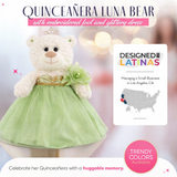 Classic Size  Quinceañera Teddy Bear with Elegant Dress –  Gift-Ready Keepsake and Centerpiece Decoration  for 15 Años, Oso Quinceañera Tradicional B14631-35 (Sage Green)