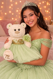 Classic Size  Quinceañera Teddy Bear with Elegant Dress –  Gift-Ready Keepsake and Centerpiece Decoration  for 15 Años, Oso Quinceañera Tradicional B14631-8 (Pistachio)