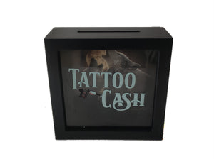 5.9"+2"+5.9" Wooden Coin Box - Tattoo Cash BY Collin Bogle DBV08151A-B