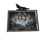 13.25" + 9.5" Wooden Tray With Wolf Symbol By AL AGNEW DBV13411A