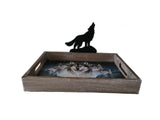 13.25" + 9.5" Wooden Tray With Wolf Symbol By AL AGNEW DBV13411A