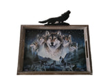 13.25" + 9.5" Wooden Tray With Wolf Symbol By AL AGNEW DBV13411A