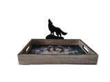 13.25" + 9.5" Wooden Tray With Wolf Symbol By AL AGNEW DBV13411A