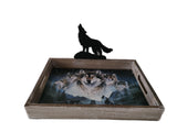 13.25" + 9.5" Wooden Tray With Wolf Symbol By AL AGNEW DBV13411A