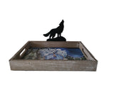 13.25" + 9.5" Wooden Tray With Wolf Symbol By JODY BERGSMA DBV13411B